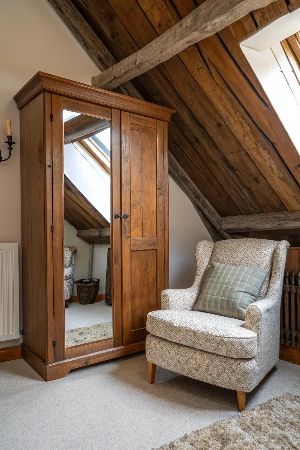 Establish a functional dressing area with a mirror and seating.