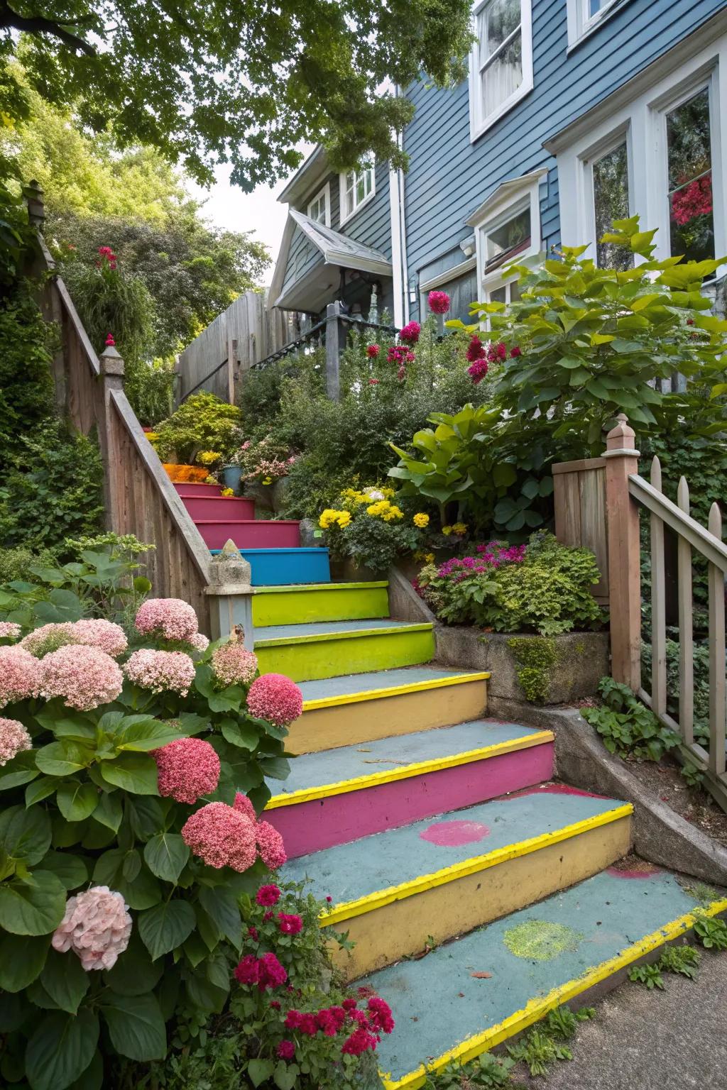 Vibrant steps introduce a personal touch to your entrance.