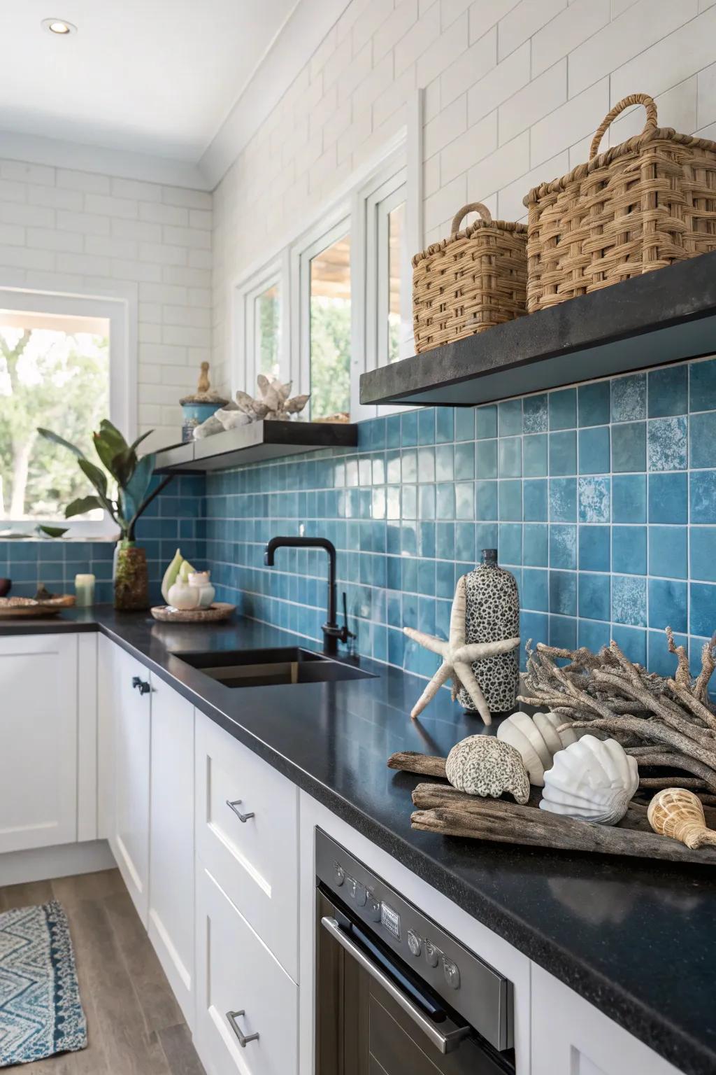 Azure backsplashes contribute a revitalizing and serene ambiance to kitchens.
