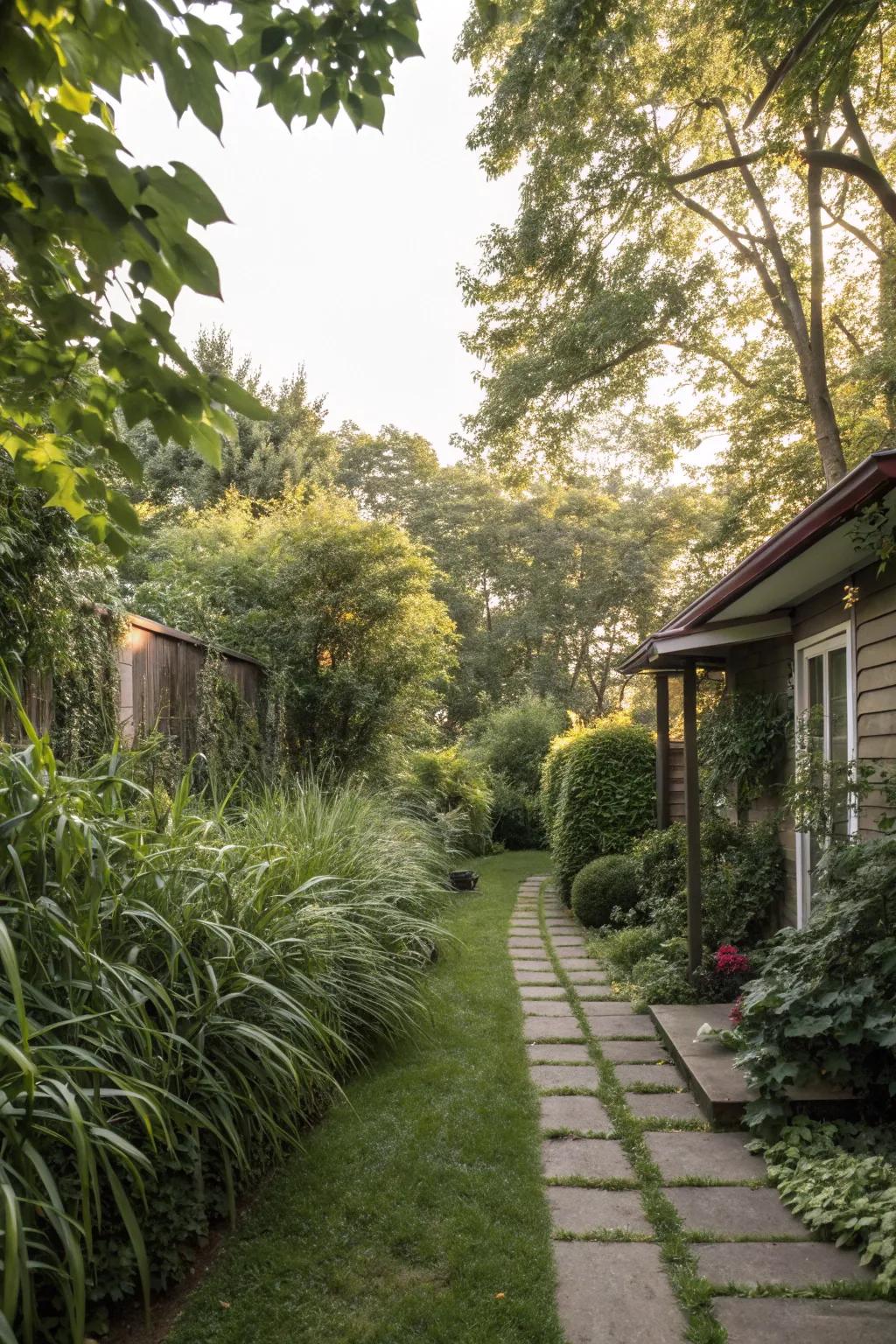 Tall plants fashioning a secluded green sanctuary.