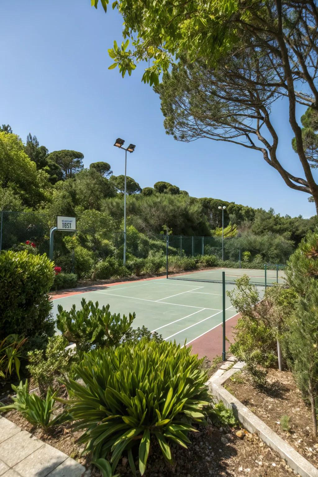Improve your yard with verdant foliage around your sport court.