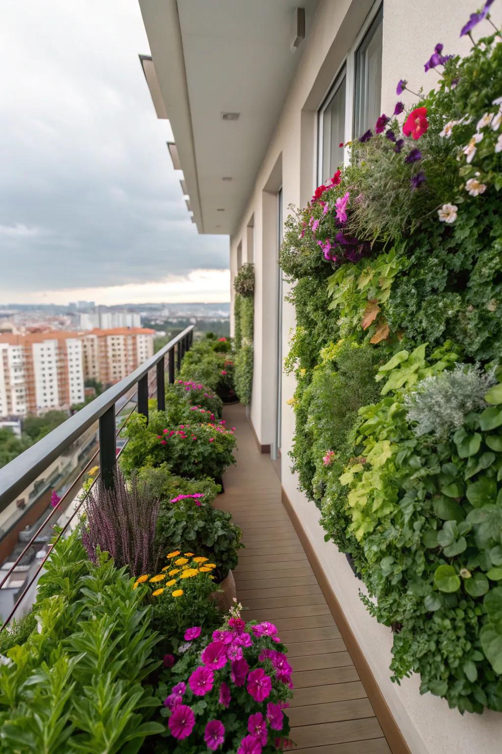 Living plant walls infuse greenery and freshness into your balcony.