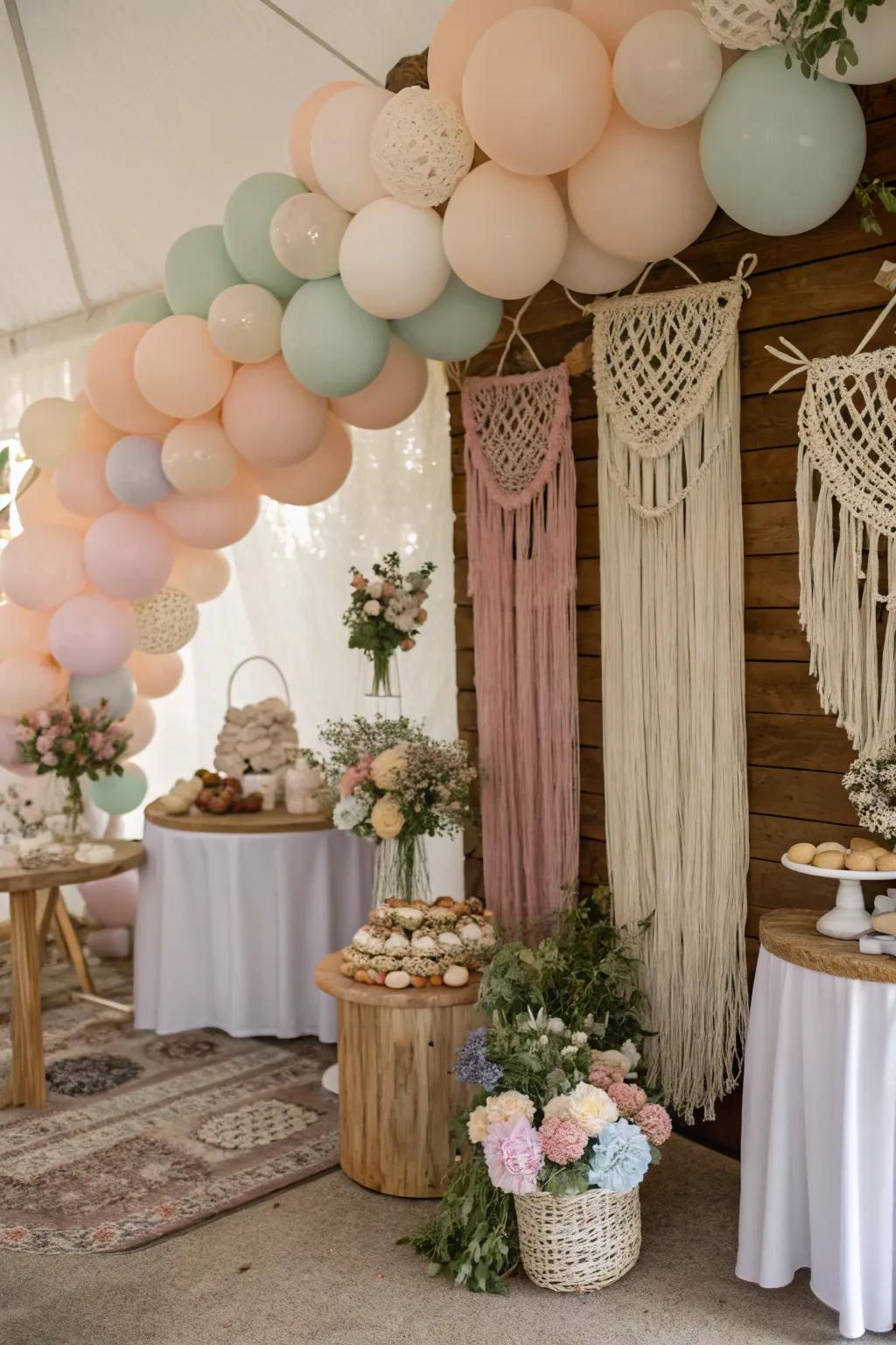 Boho chic balloons create a relaxed, stylish atmosphere.