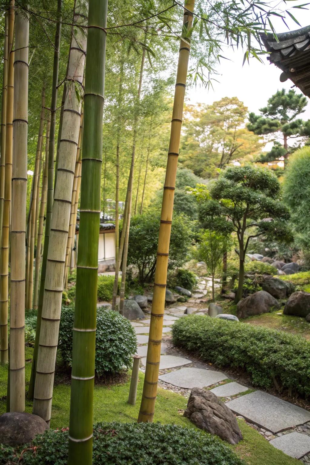 A garden featuring bamboo of different heights for a layered look.