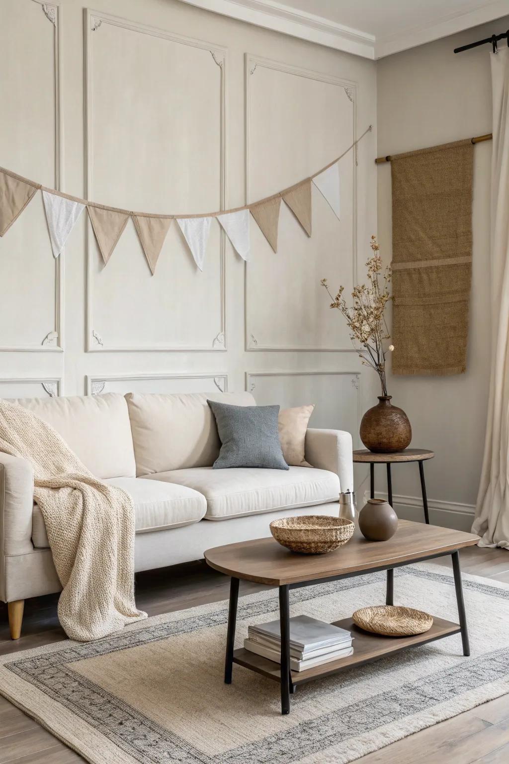 Minimalist banners cultivate a peaceful, clutter-free setting.