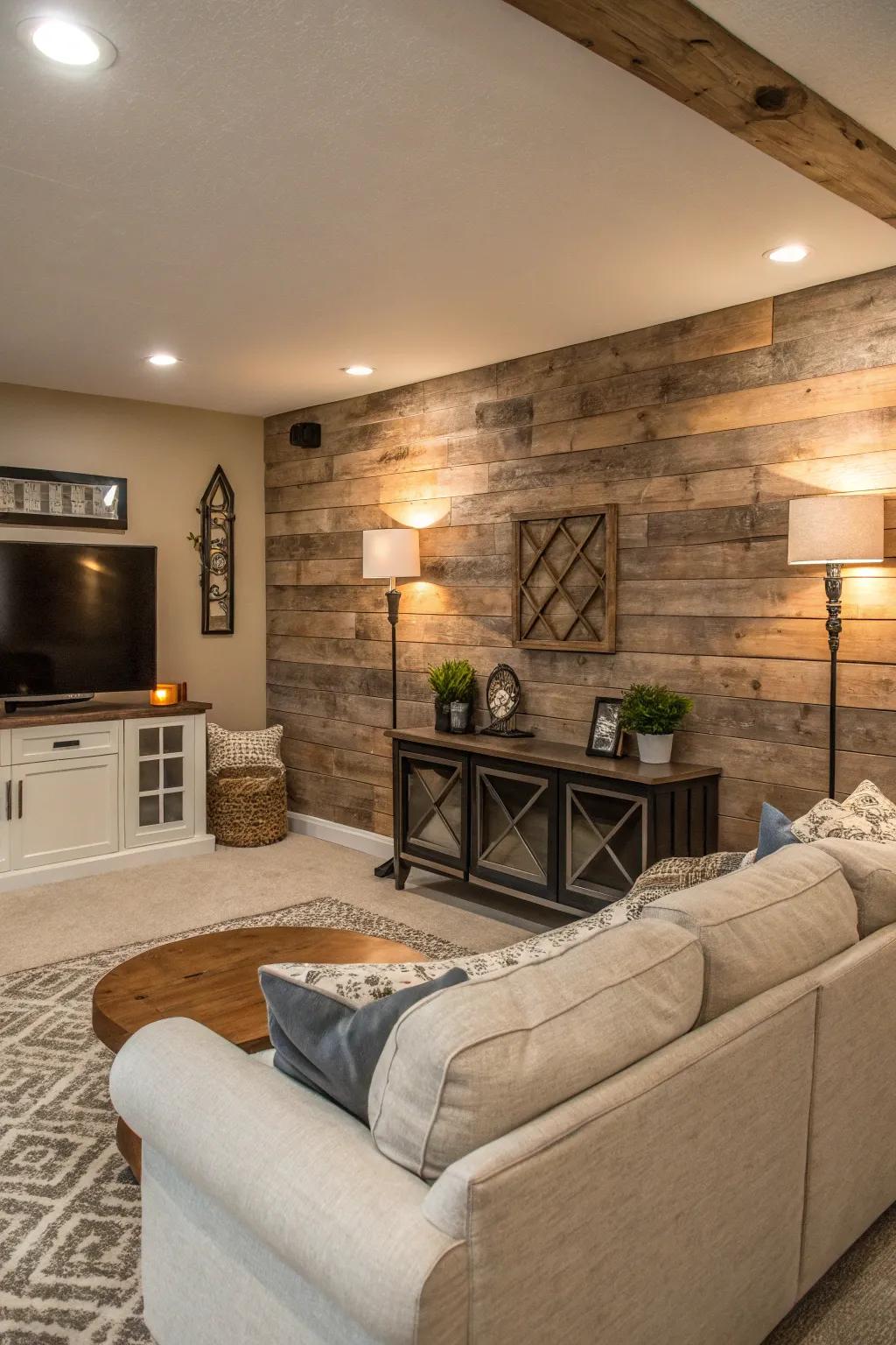 Cultivate a serene setting through understated barn wood.