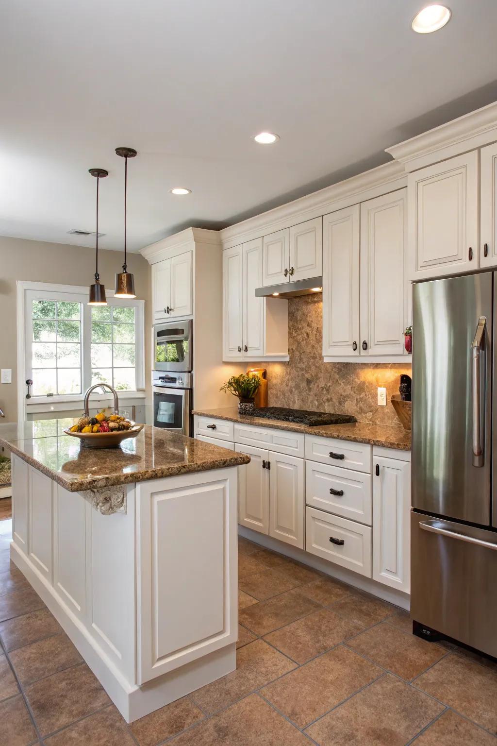 The L-shaped arrangement optimizes space and functionality.