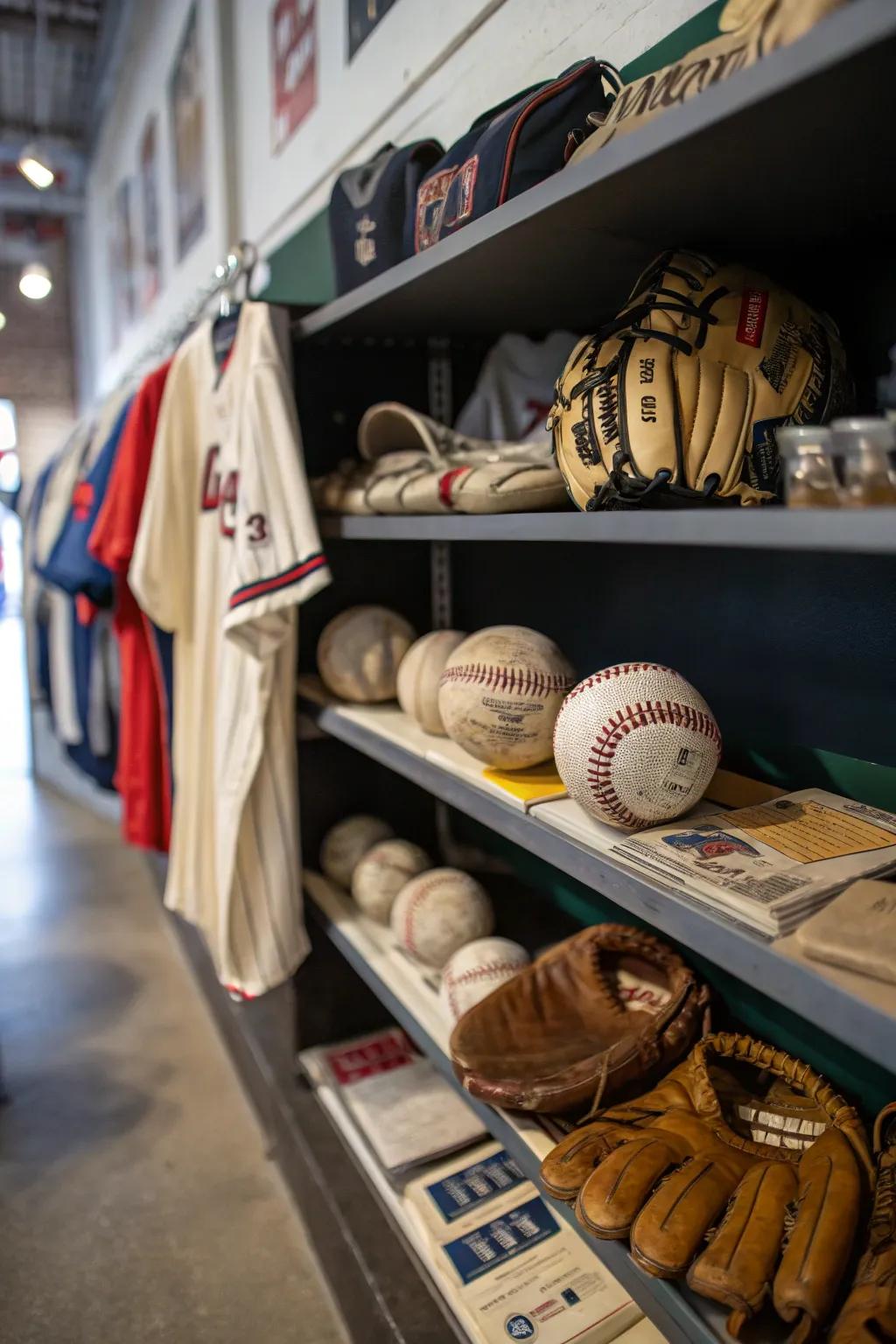 Memorabilia arrangements honor the sport's history and icons.