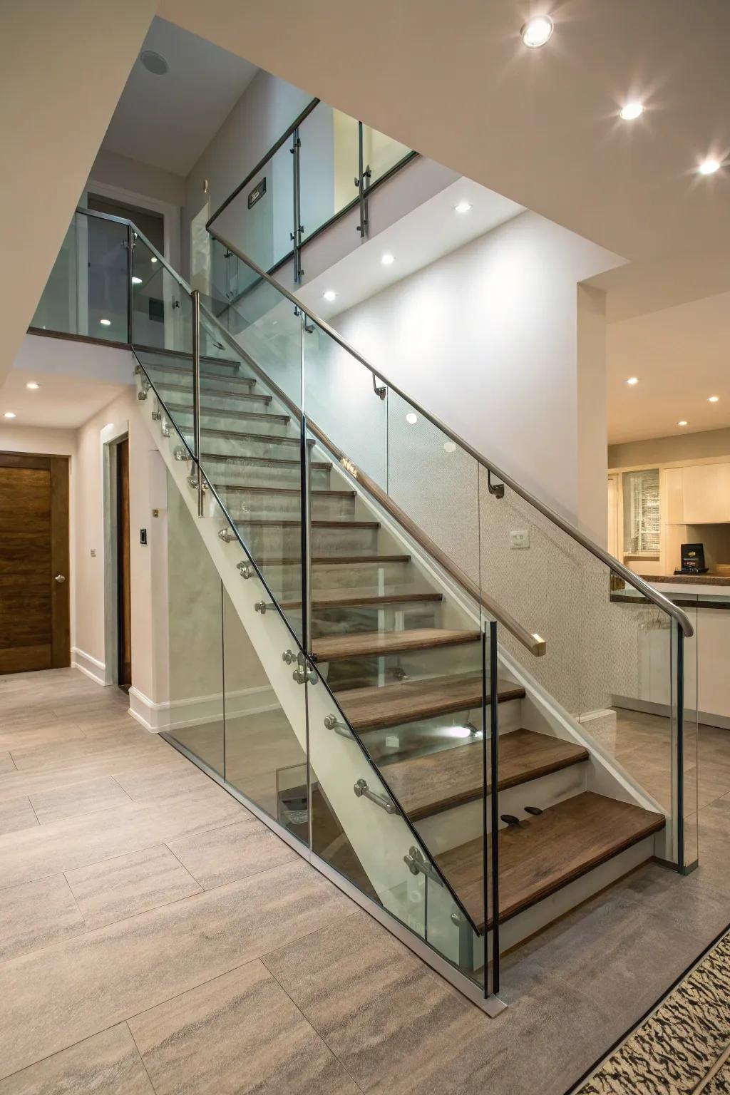 Translucent balustrades unseal area and light.