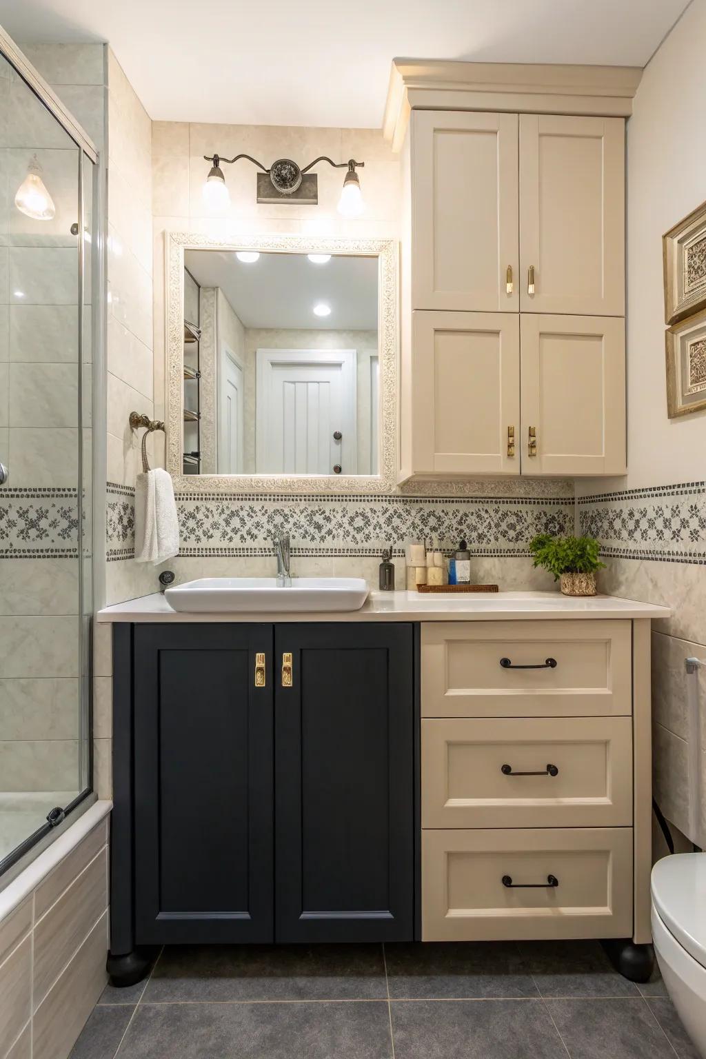 Two-tone organizers give depth and visual intrigue.