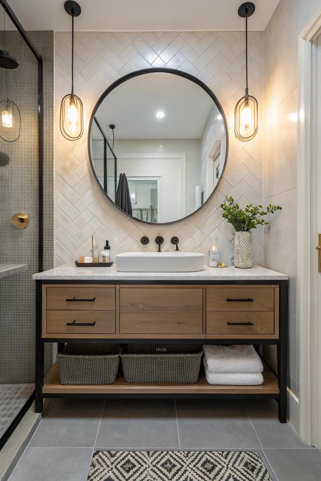 Mirrors with interesting shapes can create a strong design statement.