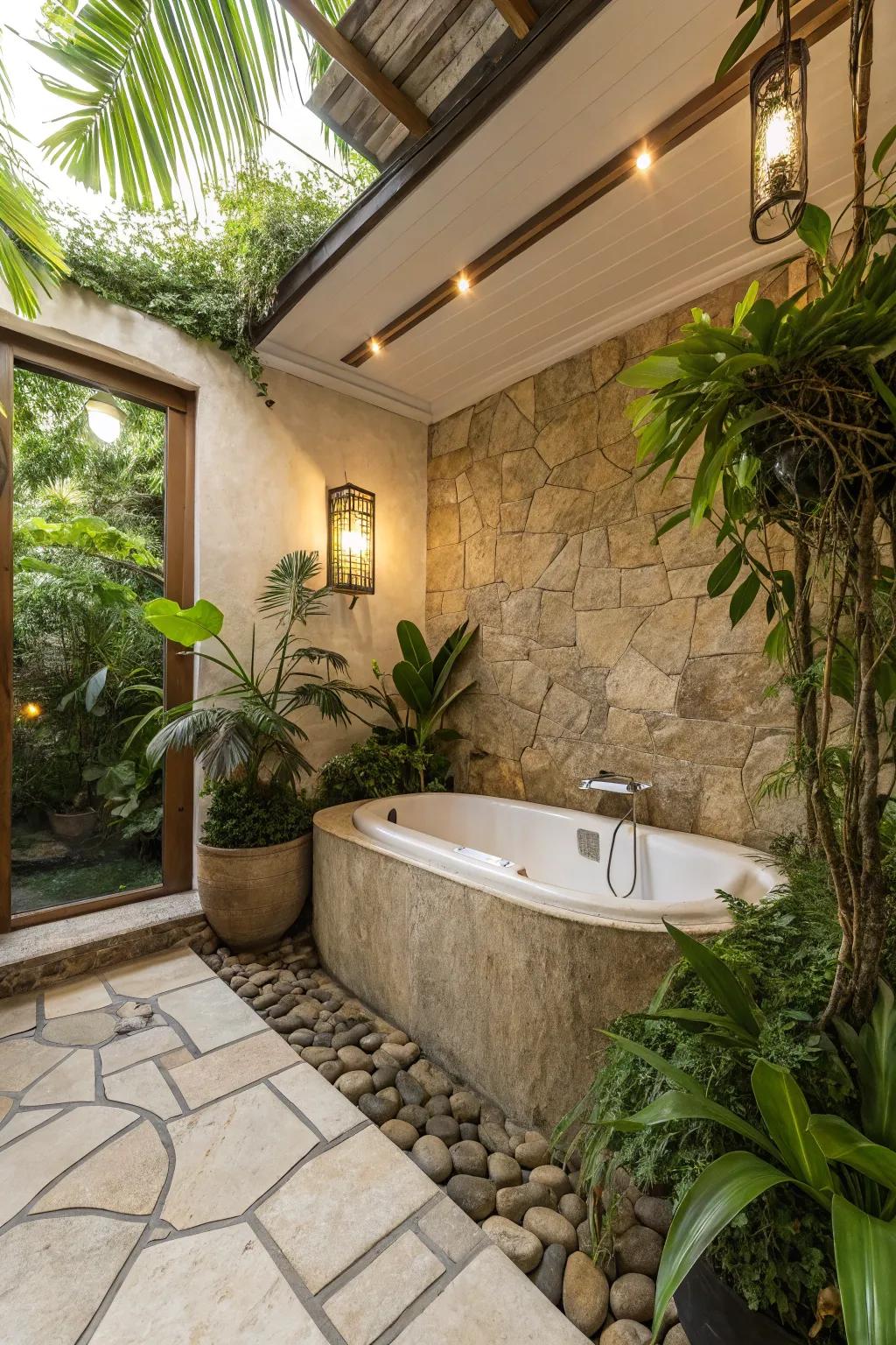 Harmonize verdure with native panels for a calming sanctuary.