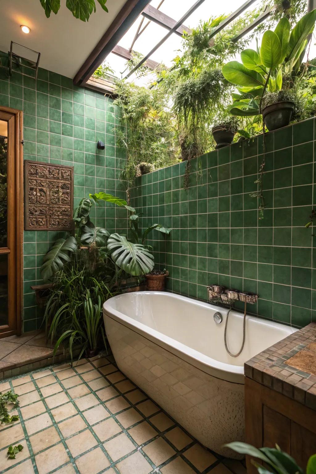 Tranquil sanctuary with organic verdant tiling