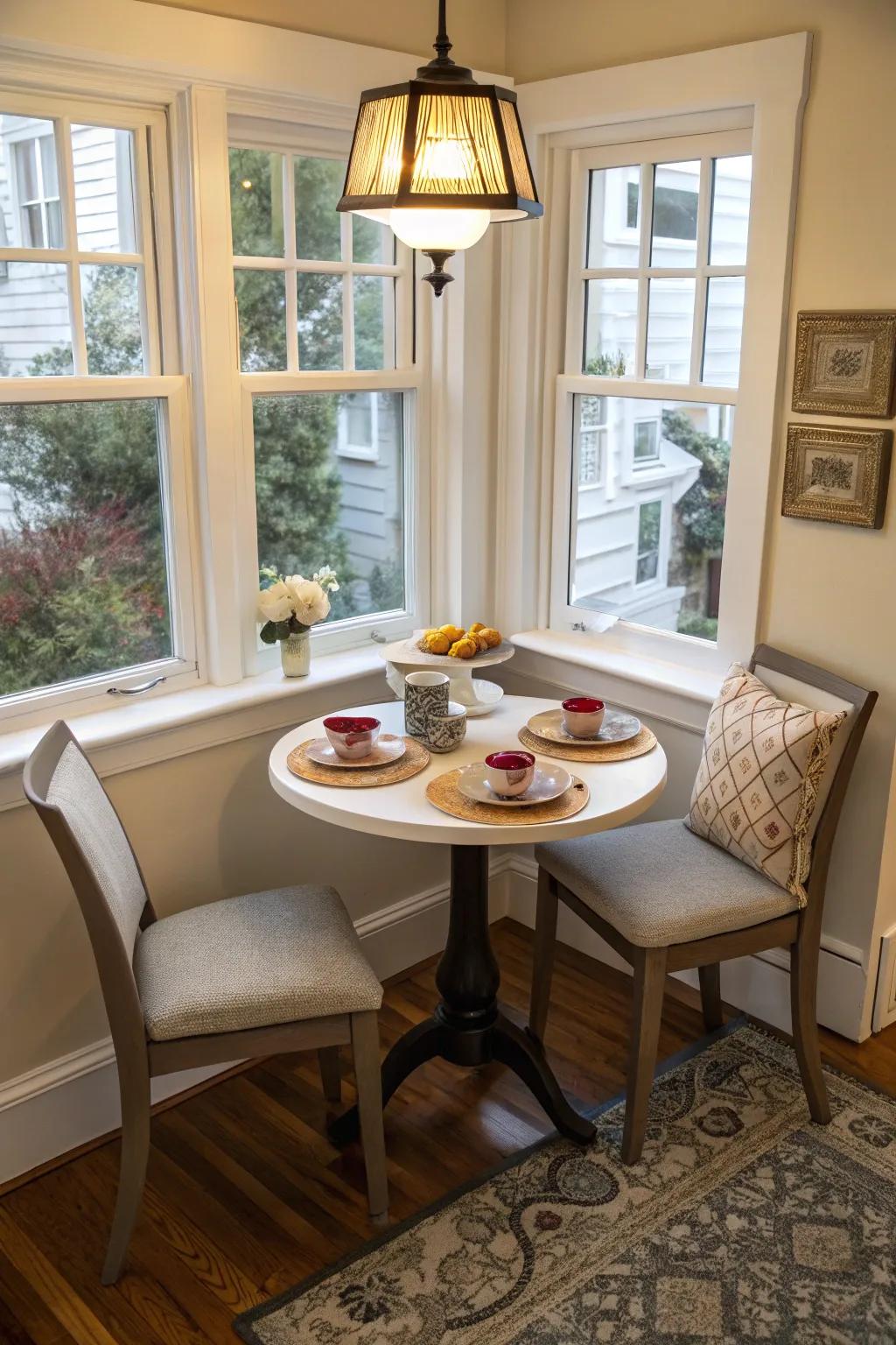 Savor your morning libation within a quaint bay window dining space.