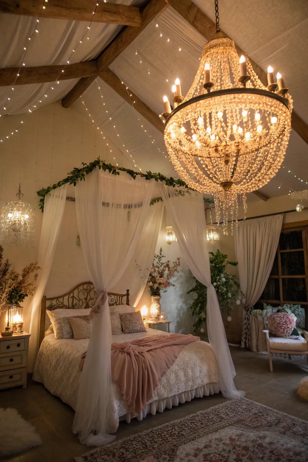 Bring romance with a beaded chandelier.