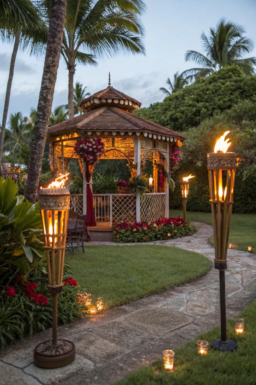 Tiki torches deliver a pleasant, tropical sensation ideal for summer evenings.