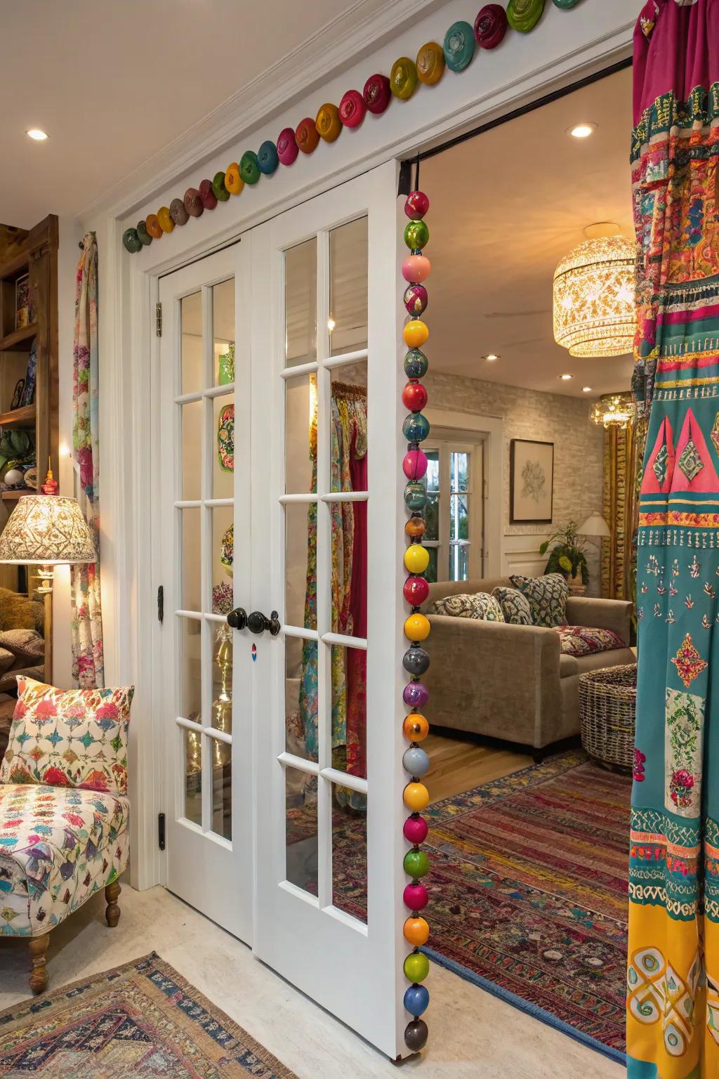 Vibrant ceramic pulls introduce a playful accent to folding doors.