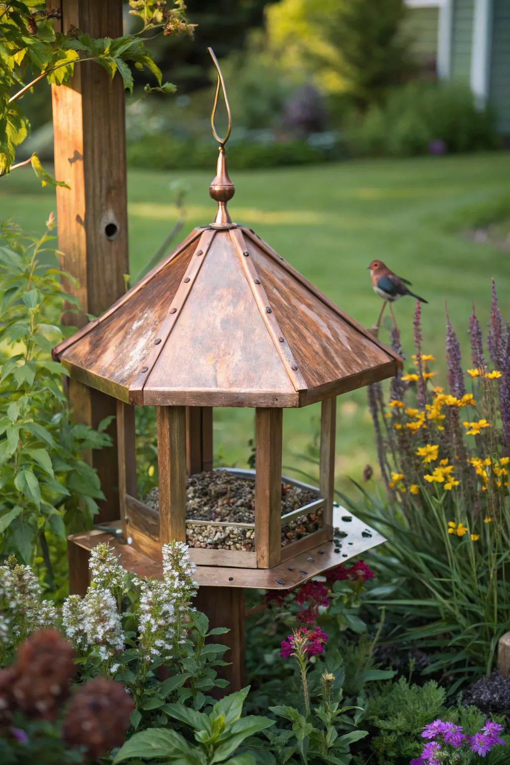 A copper-topped feeder that combines elegance and durability.