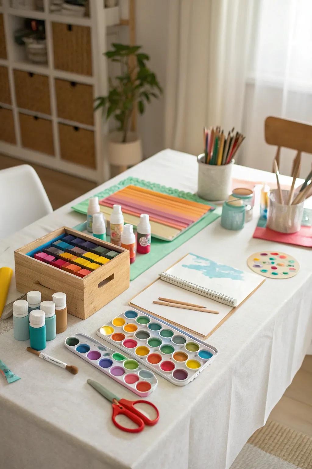 A DIY craft station allows guests to design unique party mementos.