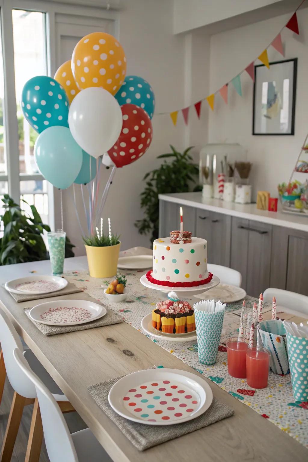 Themed dining accessories create a harmonious party atmosphere.