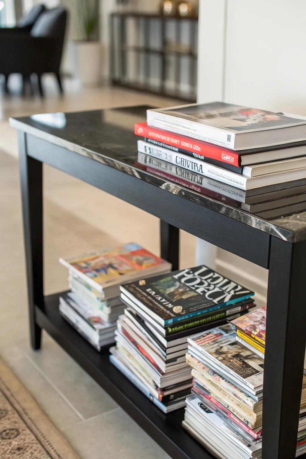 Books contribute height and a hint of personal flair to the table.