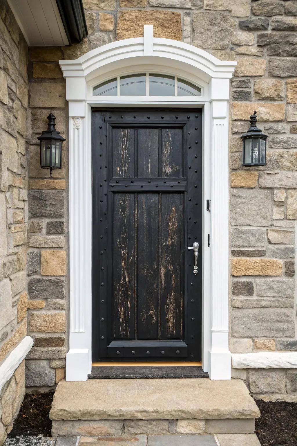 A timber-inspired veneer on an onyx door introduces warmth and charm to the entrance.