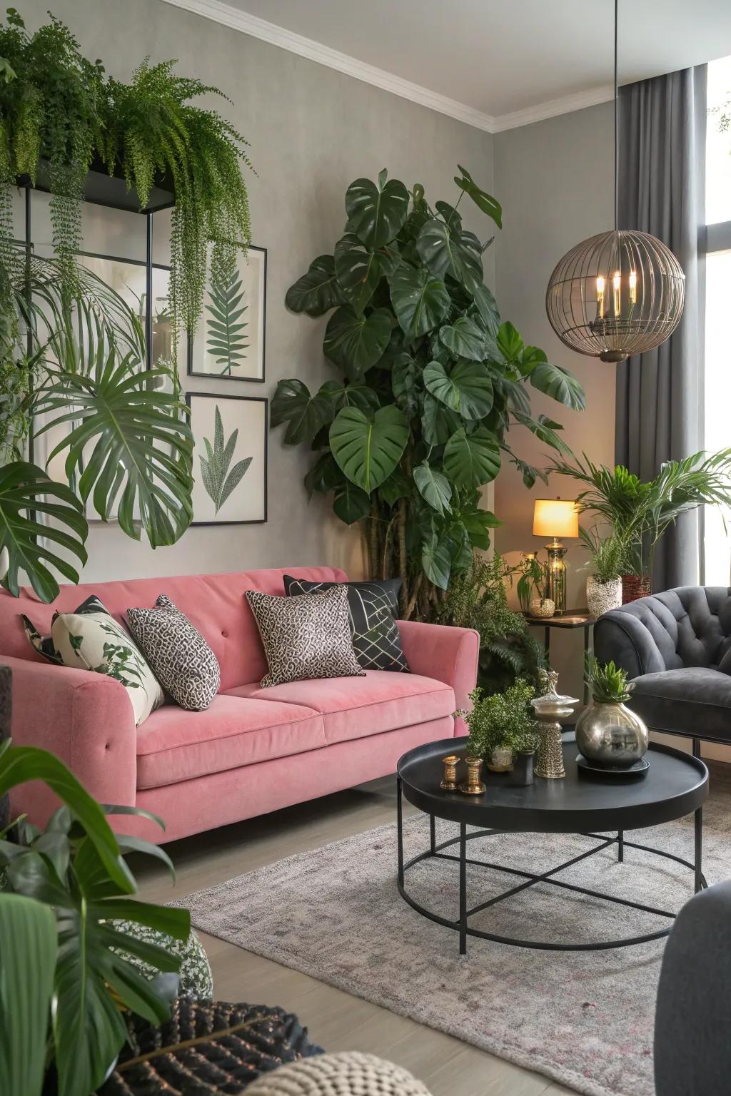 Foliage injects a revitalizing element to the sophisticated color palette.