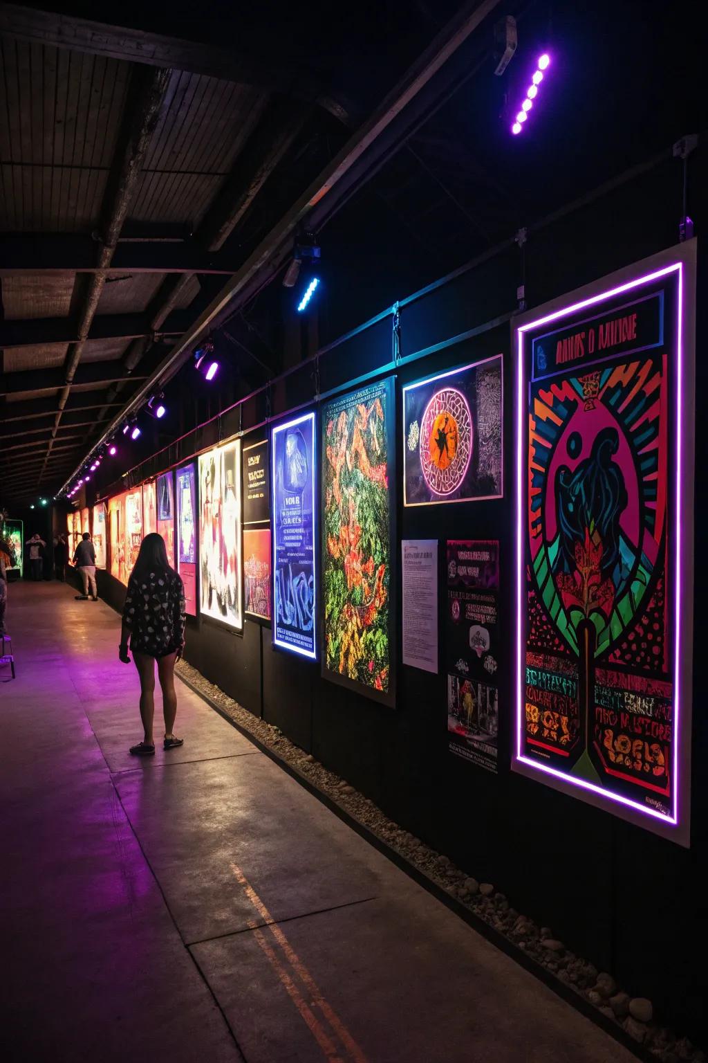 Black light prints make the walls come alive with color.