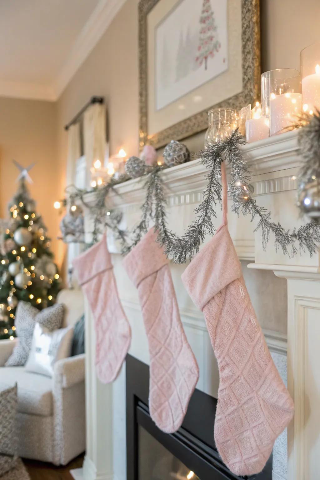 Mantel decorations unify the room with the tree's motif.