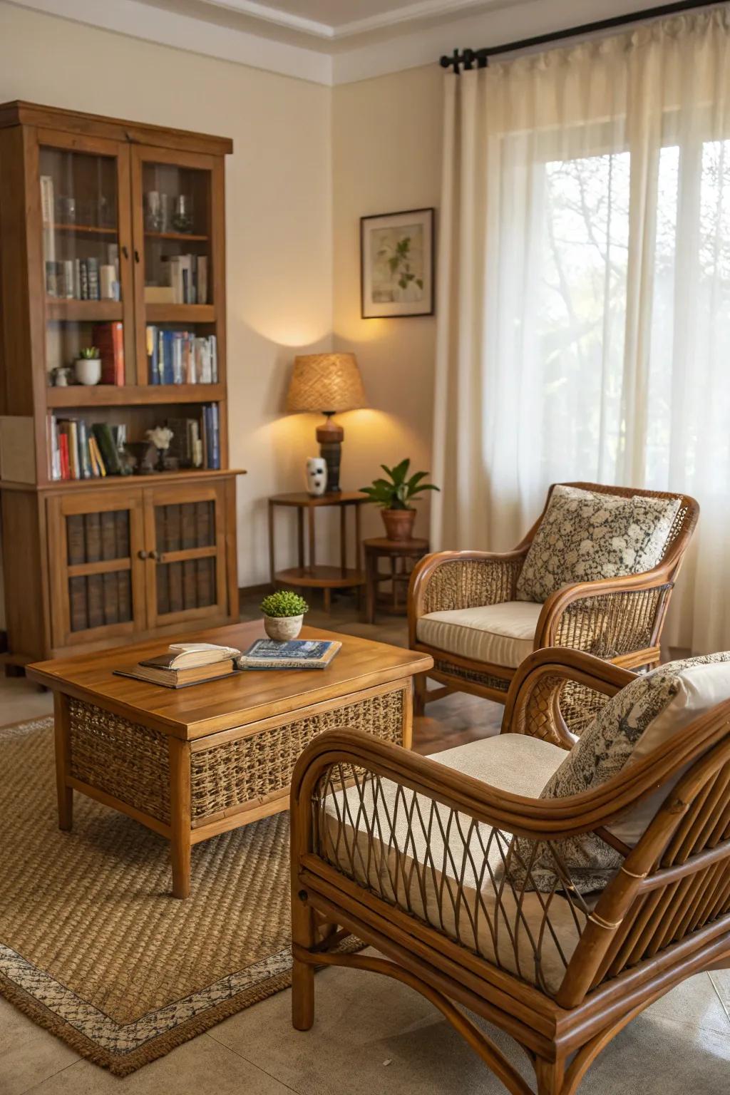 Natural materials bring warmth to a boho space.
