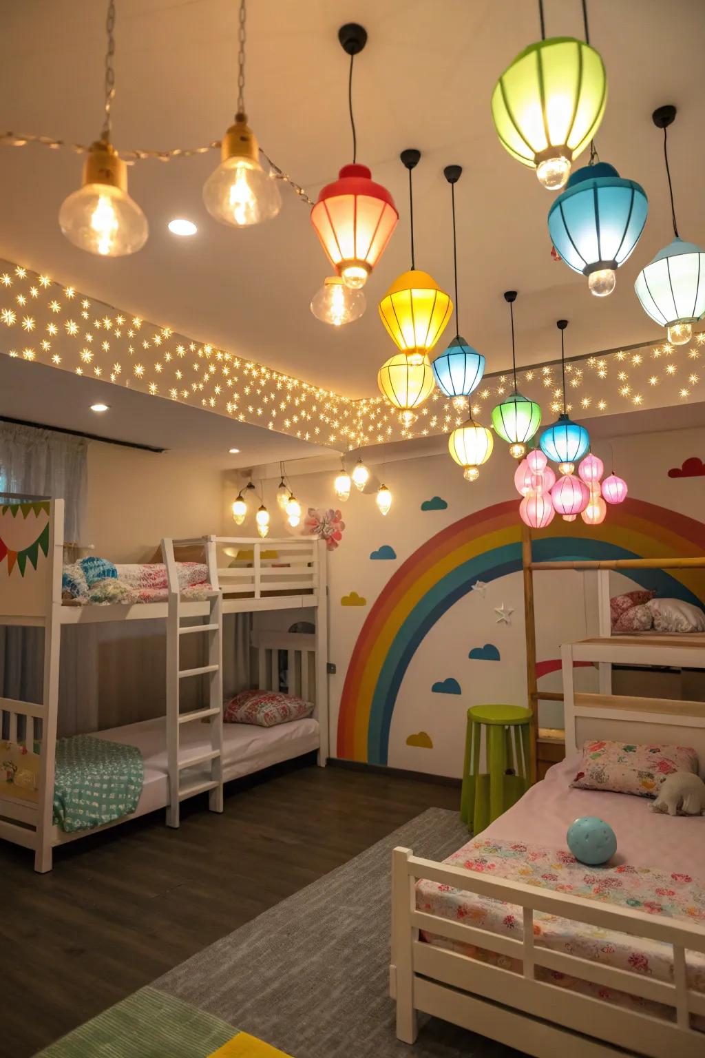 Delightful light installations illuminate the shared space.