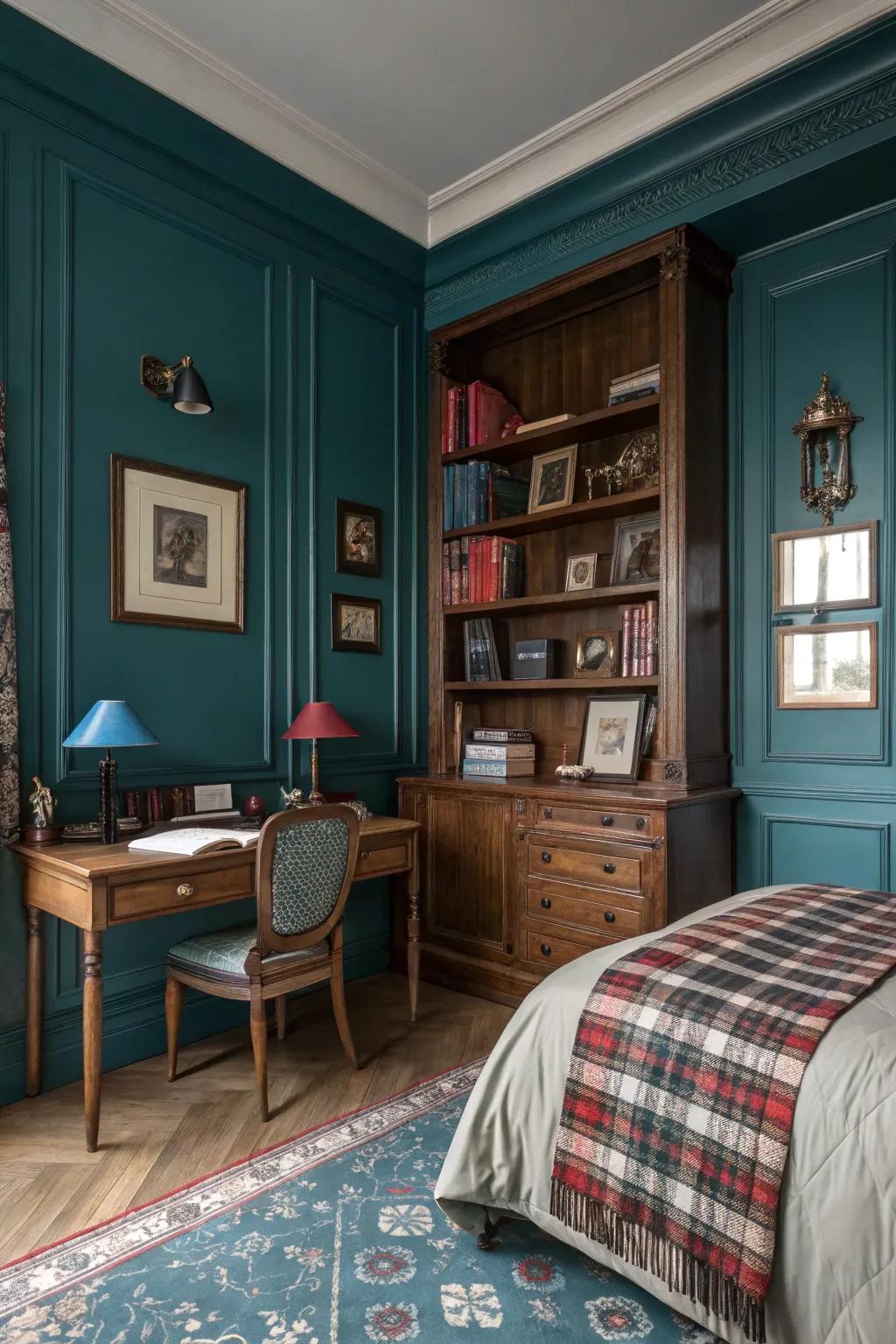Deep teal adds a sophisticated touch to any room.