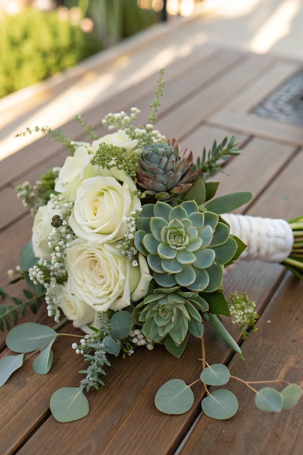 A contemporary bouquet with a hint of succulent sophistication.