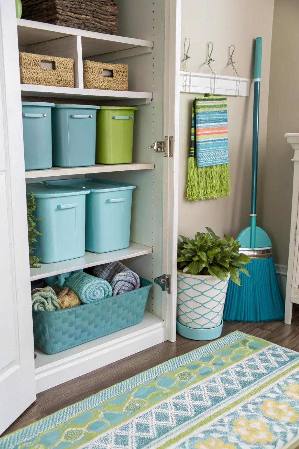 Invigorate your broom closet through chromatic organizational instruments.