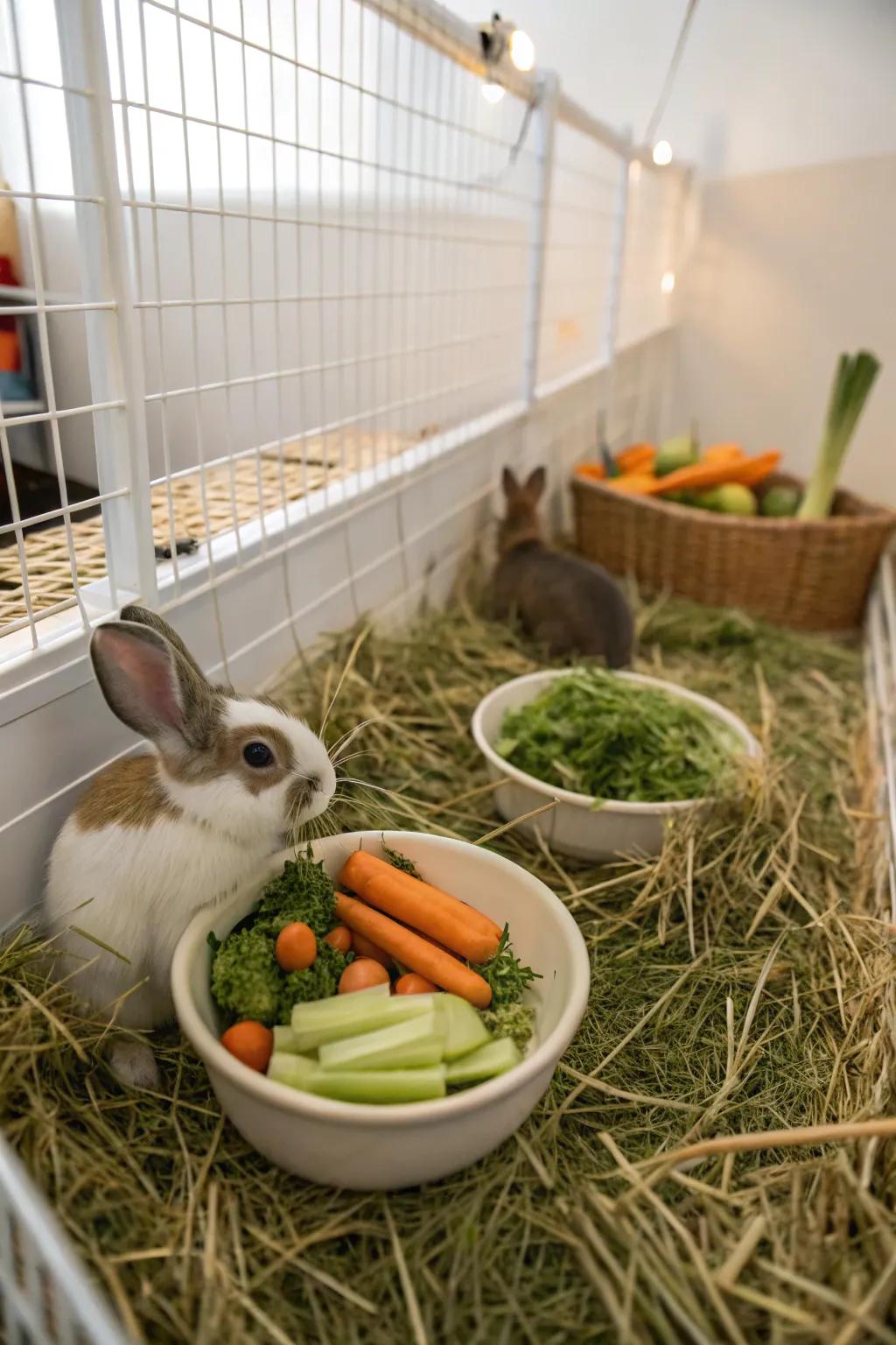 A neatly organized feeding zone for convenient access.