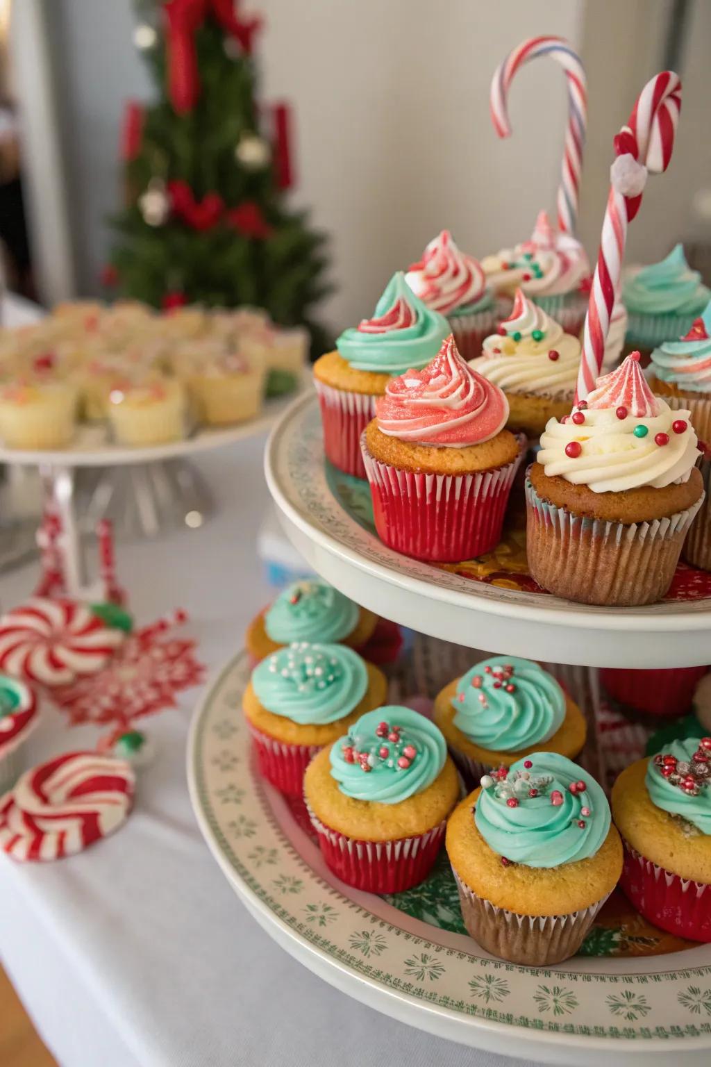 Delight attendees with peppermint stick-topped cupcakes.