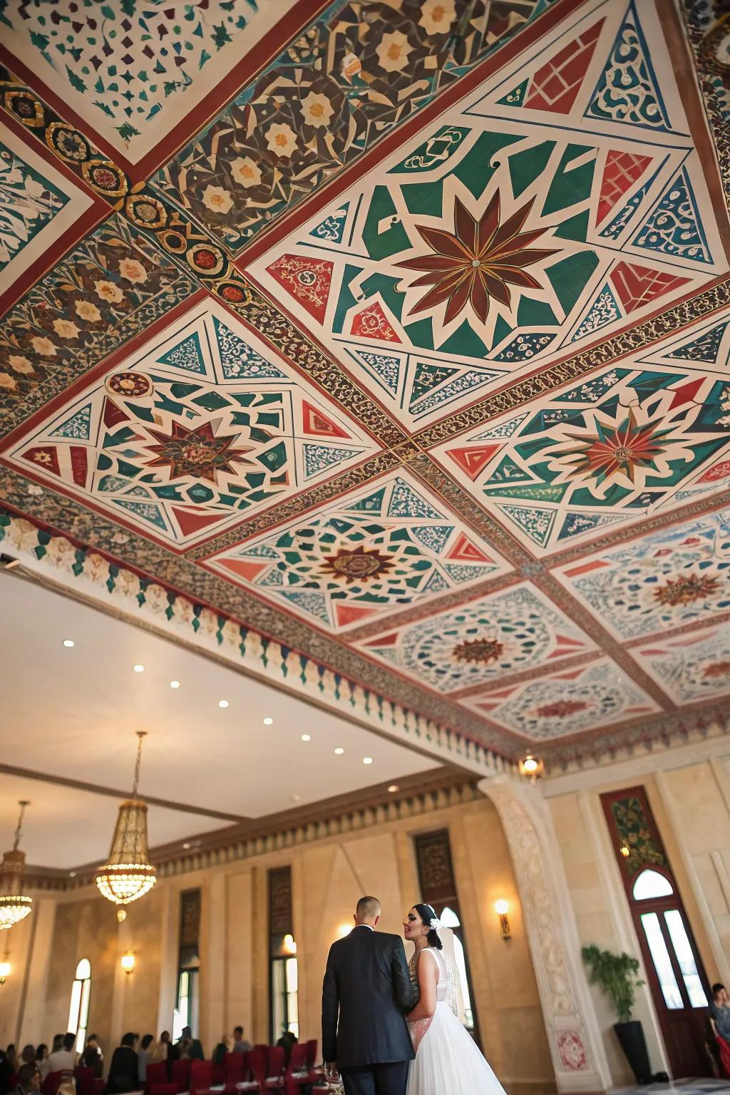 Geometrical configurations present a contemporary interpretation.