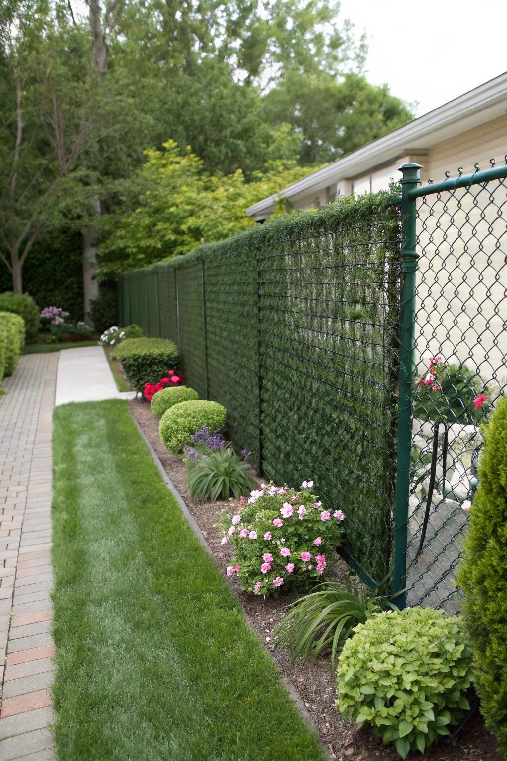 Simulated greenery offers a low-maintenance yet lush visual.