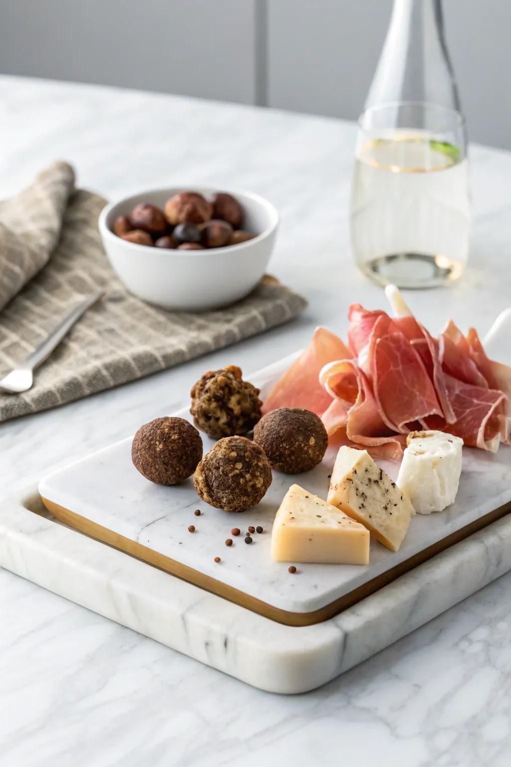Understated refinement with rare cheese and cured ham.