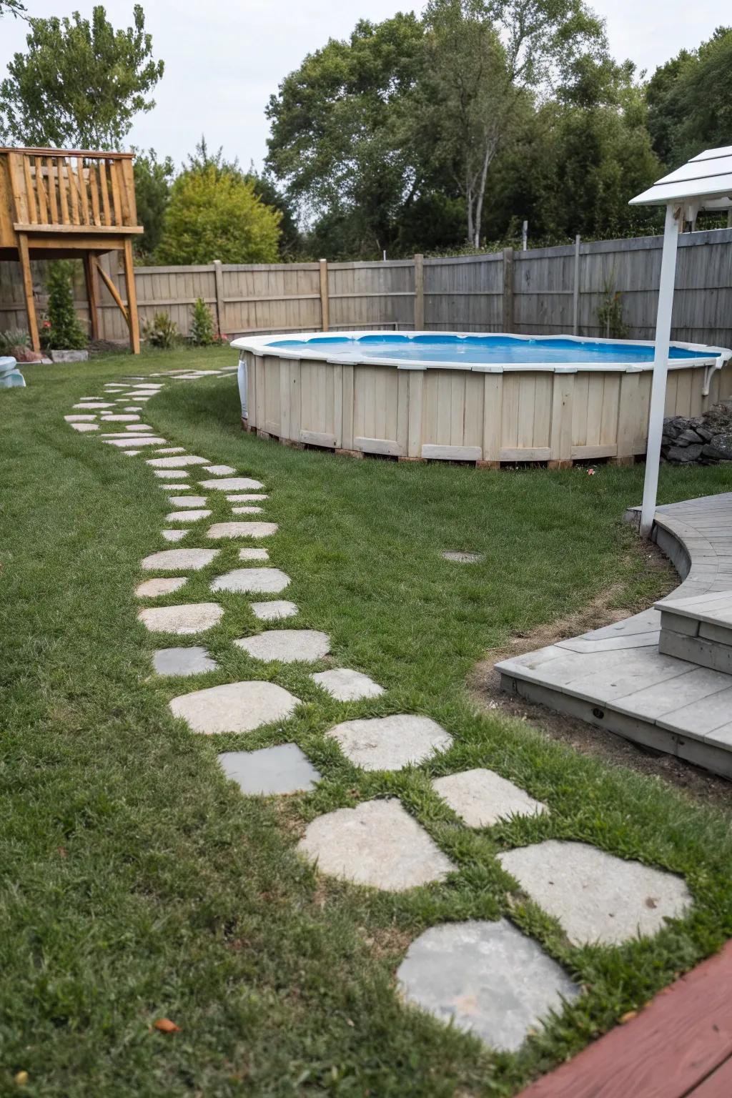 Stepping stones construct an enchanting pathway to your pool.