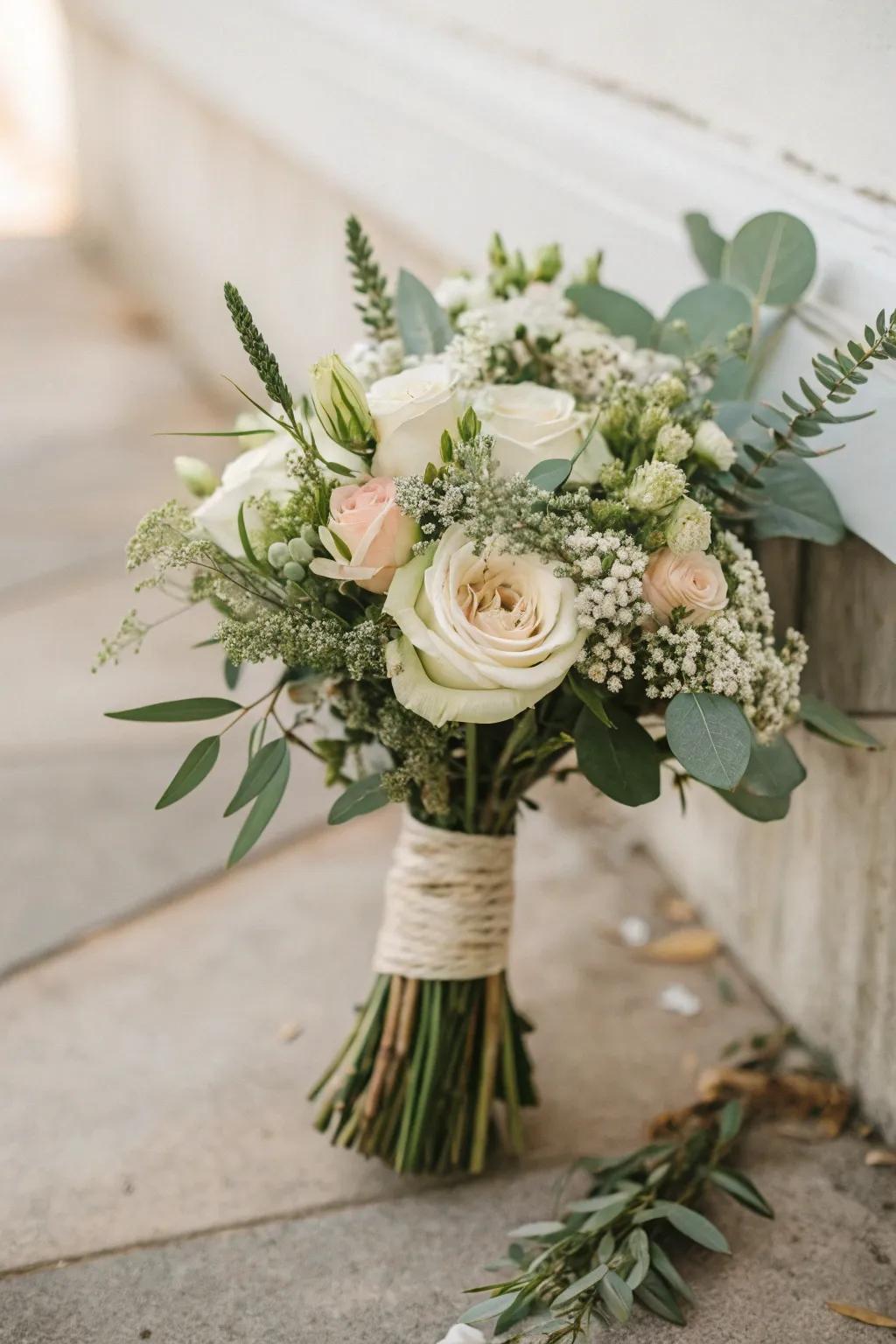 Handcrafted wedding bouquets exhibiting refinement on a budget.