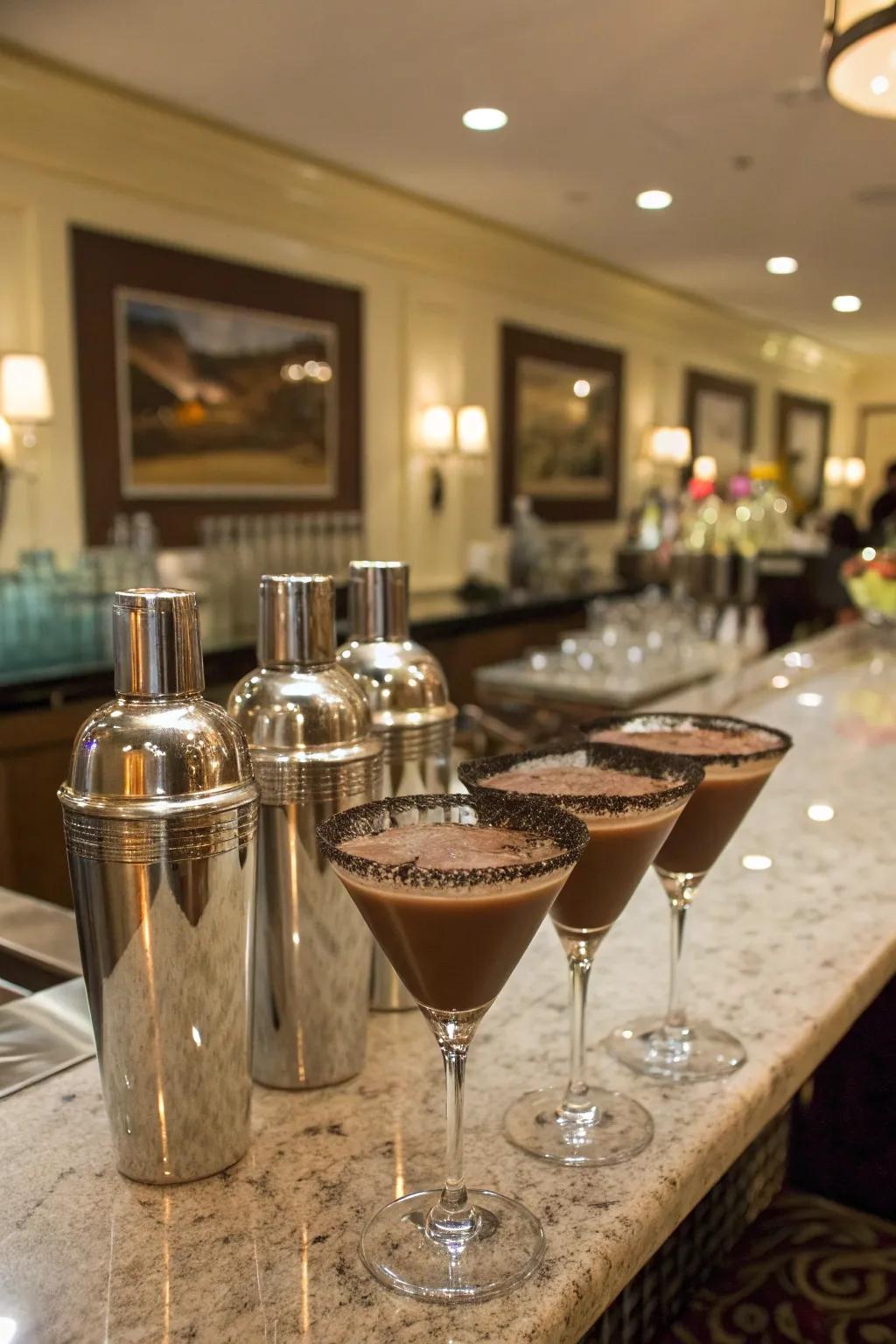 An alluring bar setup featuring chocolate-infused cocktails.