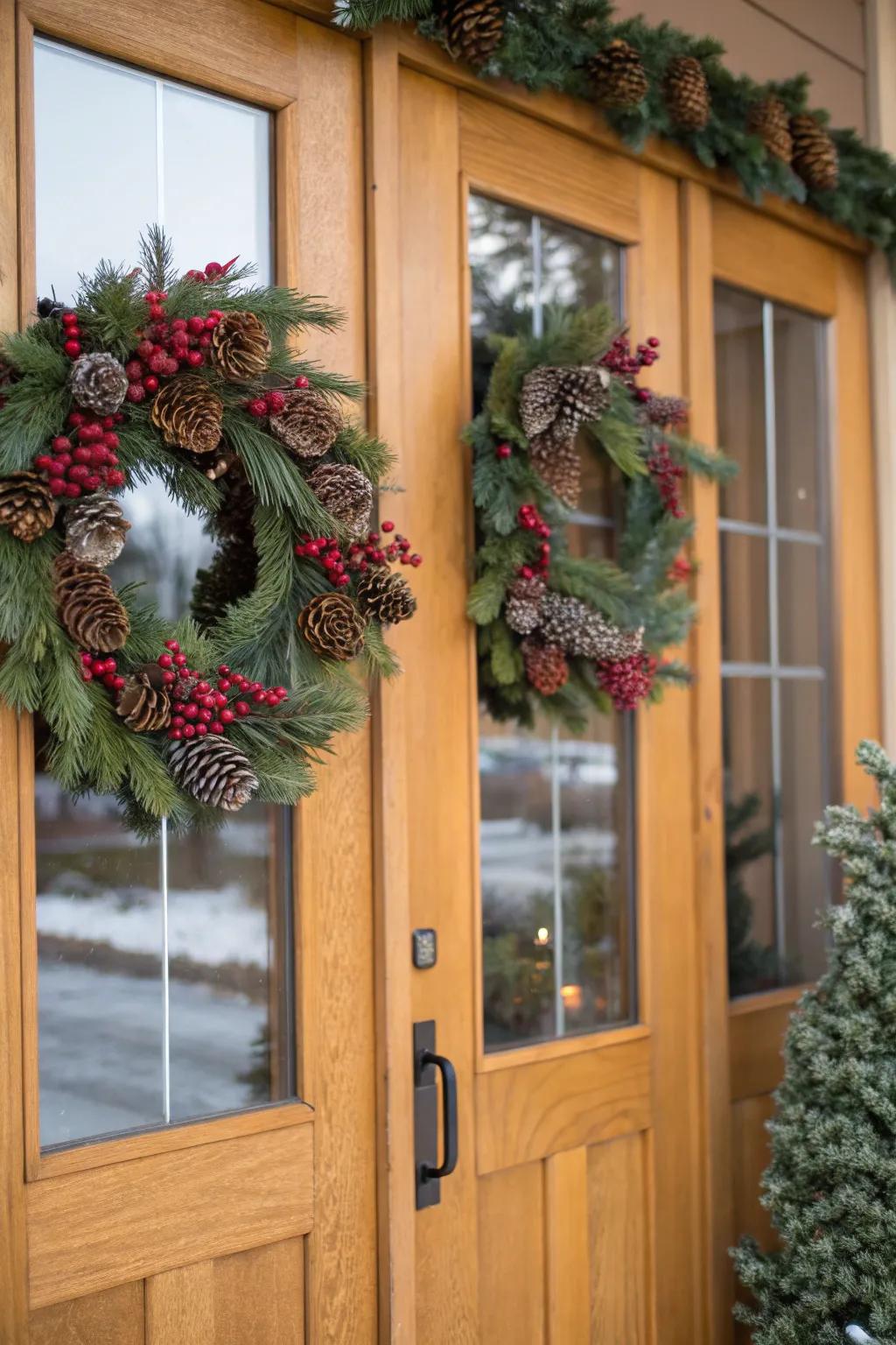 A majestic display of wreaths for a timeless seasonal greeting.