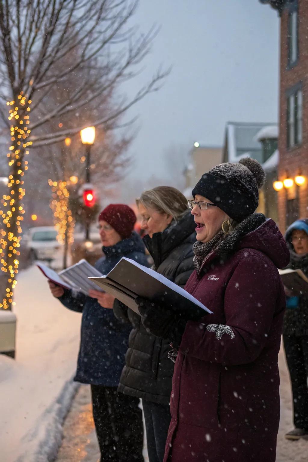 A comforting Yuletide caroling outing, disseminating merriment through song.