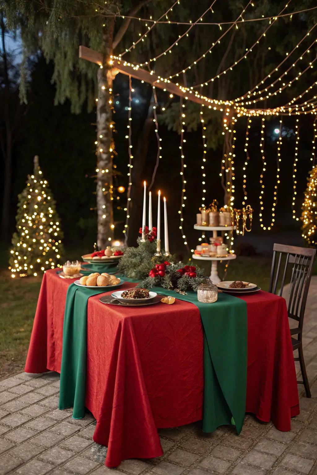 Light strands contribute a trace of enchantment to the Yuletide table.