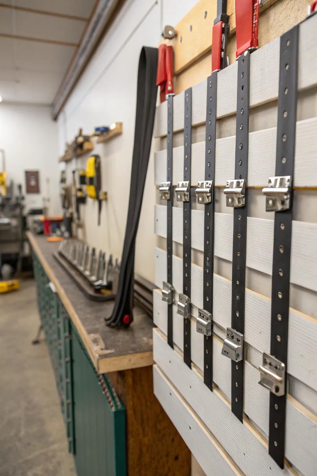 Ferromagnetic strips offer a minimalist approach to clamp storage.