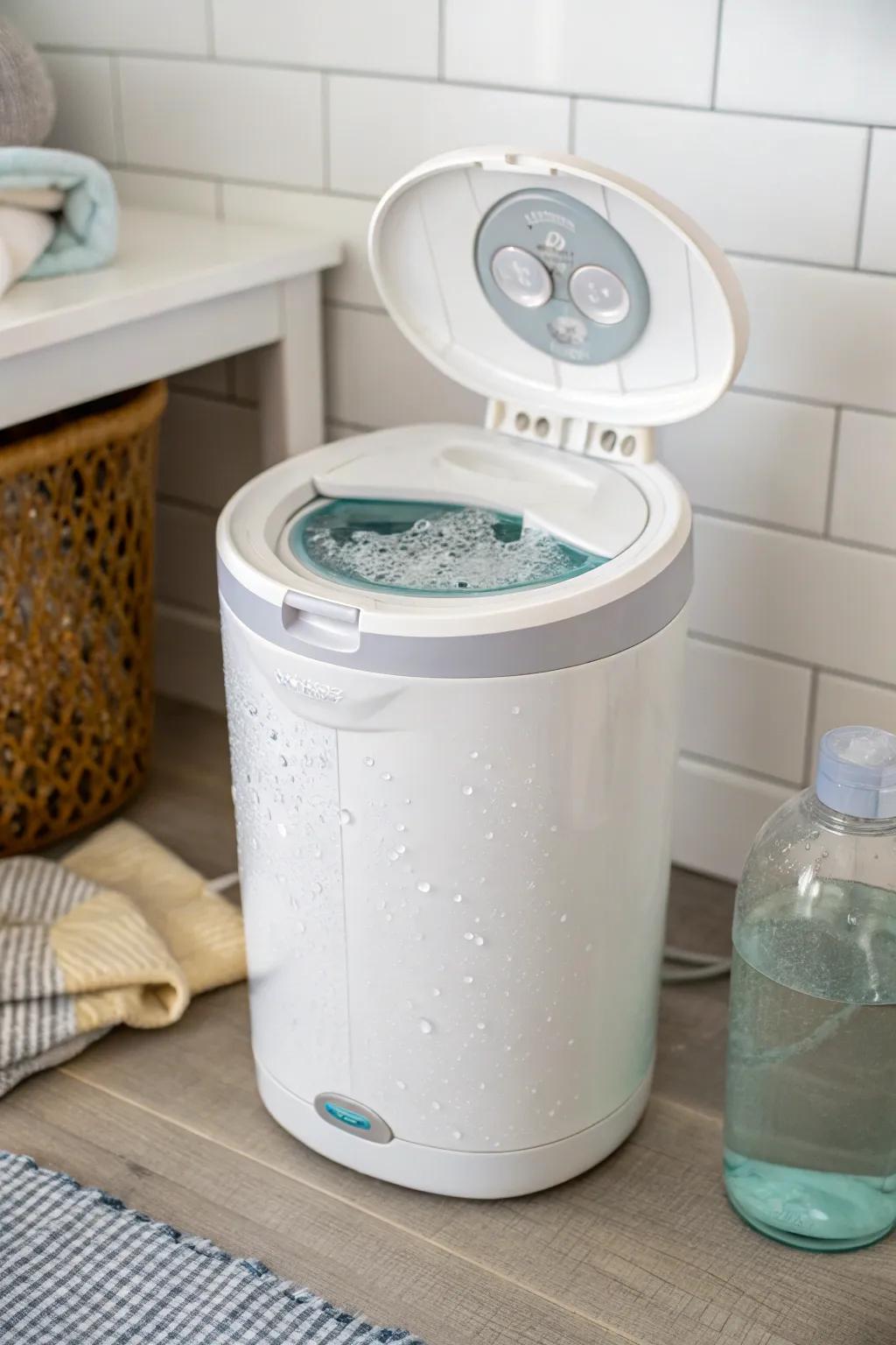 A sealed moist diaper receptacle, ideally suited for stain attenuation, enhanced with aromatic oils for freshness.