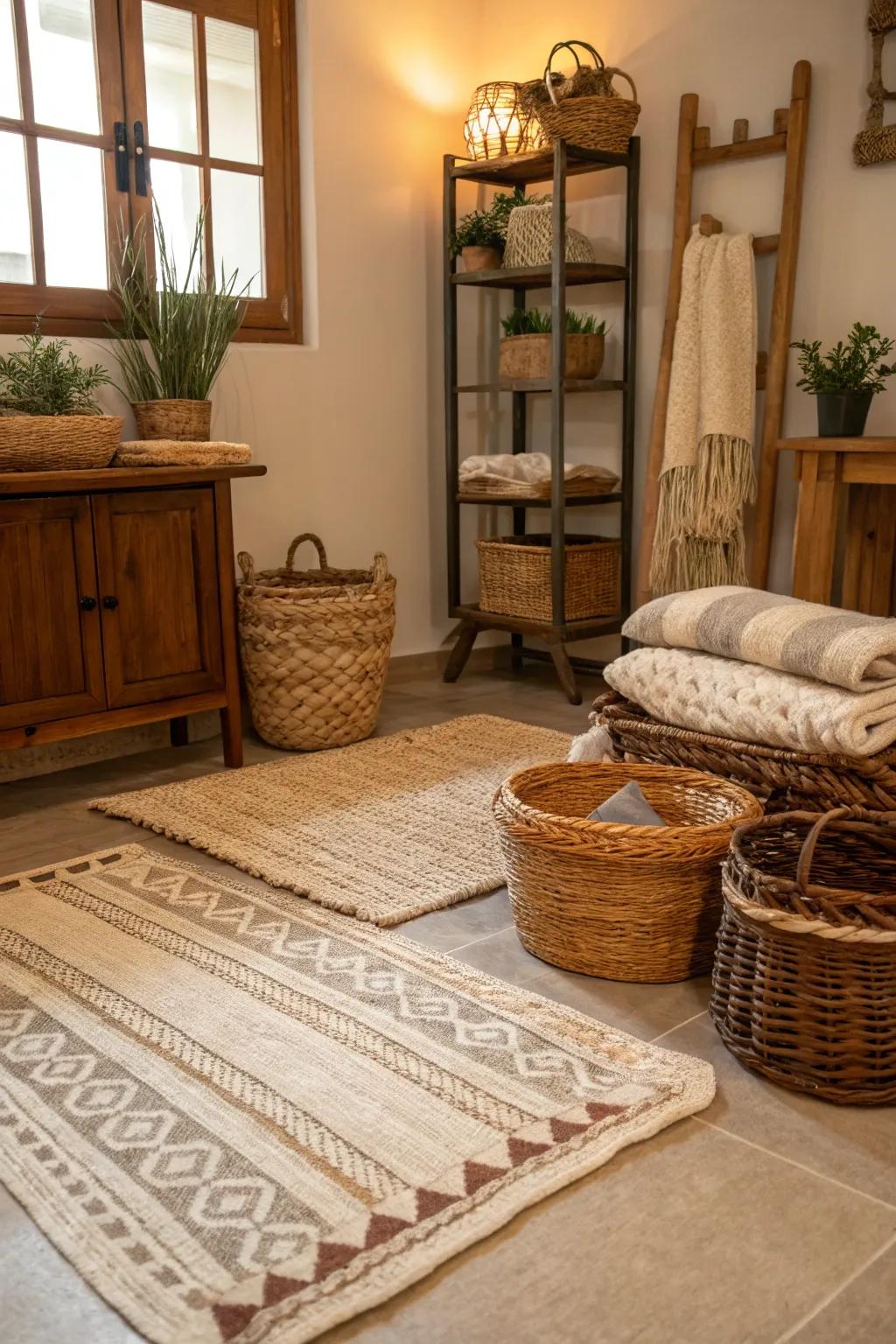 A room enriched with woven surfaces and coastal allure.