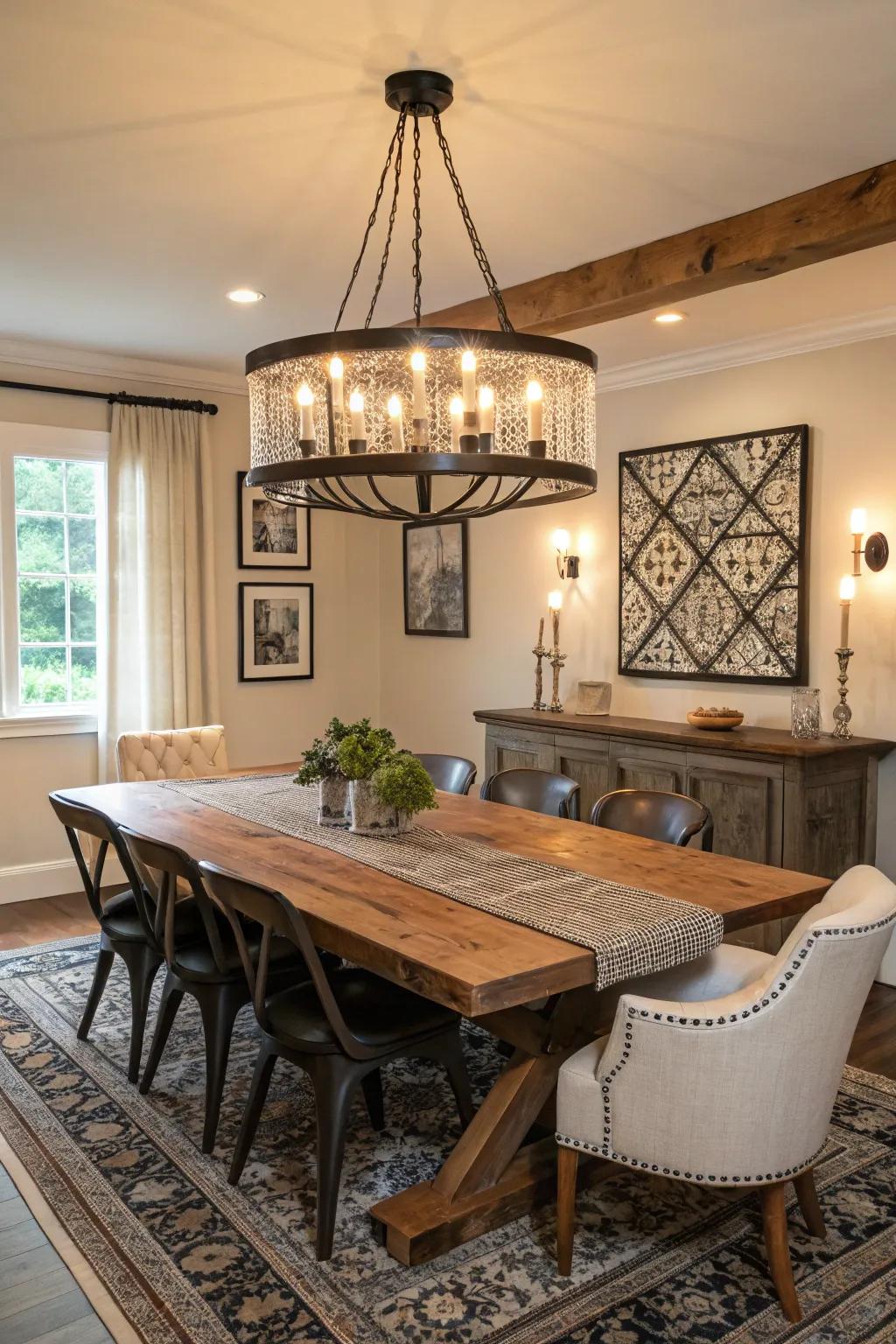 The fusion of modern and traditional components engenders a vibrant coastal farmhouse aesthetic.