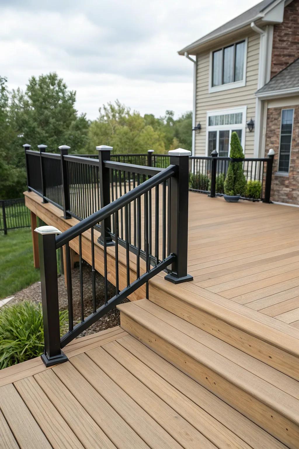 Experiment with hues through juxtaposing deck and border shades for a captivating visual.